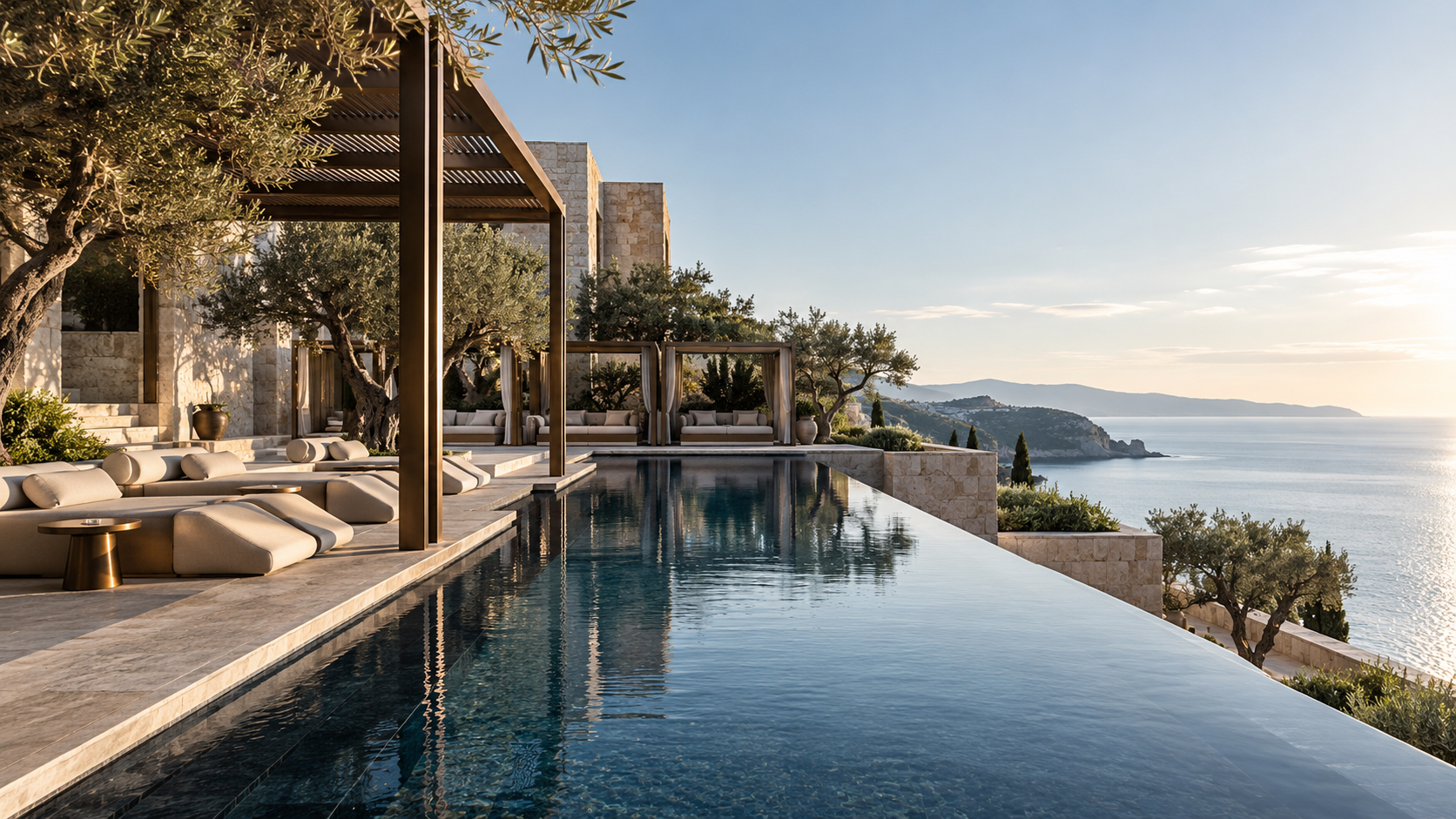 Infinity pool and residents club overlooking the sea